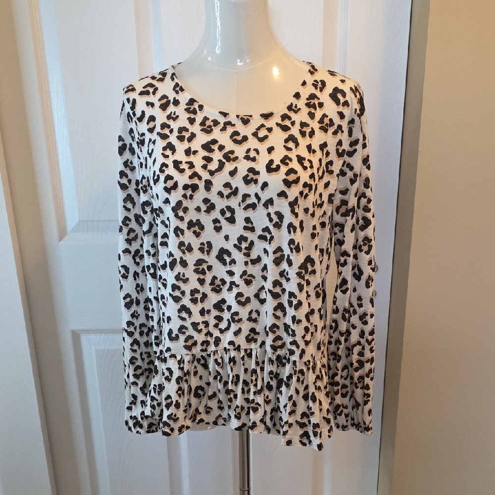 Lucky Brand Animal Print Blouse - Black and White